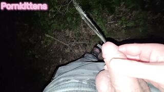 Pissing in her throat in the woods