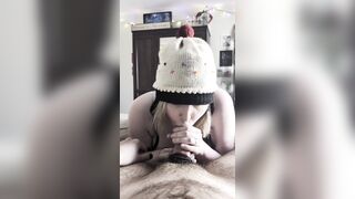 Pale babe sucks the snow without a large white jock