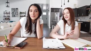 Tiny teens drank large schlong so hawt stepsis and her ally enjoyed coarse three-some sex