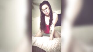 Marily glasses bedroom tease, red top off
