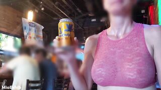 Sheer top in public (street, store, bar)
