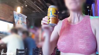 Sheer top in public (street, store, bar)