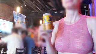 Sheer top in public (street, store, bar)