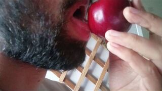 Fleshly giving a kiss and licking - plum gets worshipped