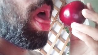 Fleshly giving a kiss and licking - plum gets worshipped