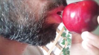 Fleshly giving a kiss and licking - plum gets worshipped