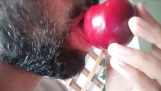 Fleshly giving a kiss and licking - plum gets worshipped