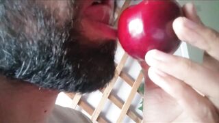 Fleshly giving a kiss and licking - plum gets worshipped