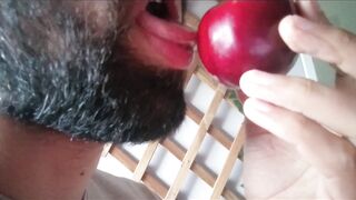 Fleshly giving a kiss and licking - plum gets worshipped