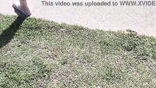 Wife takes off her panties and walks around the park in public wearing merely her pants!
