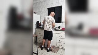 The maid got banged in the butt in the kitchen whilst washing the dishes.