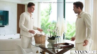 VIXEN Fiery Hawt Co-Workers Ella Hughes And Audrey Reid Screw two Boyz Jointly In Hotel Room Group Sex