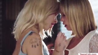 Golden-haired Tattooed Beauties Intensive Lesbo Lovemaking Session