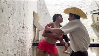 Stepfather screws his breasty, large-assed stepdaughter in an abandoned abode.
