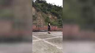 Marvelous unknown Lalin girl exercising outdoors and I take her to my apartment