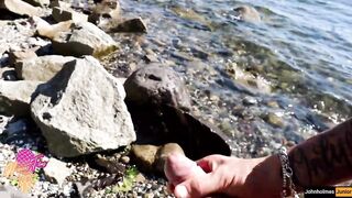johnholmesjunior in naked beach public solo show and cum slow motion