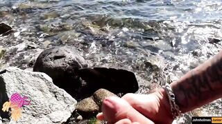 johnholmesjunior in naked beach public solo show and cum slow motion