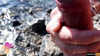 johnholmesjunior in naked beach public solo show and cum slow motion