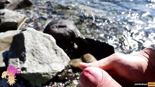 johnholmesjunior in naked beach public solo show and cum slow motion