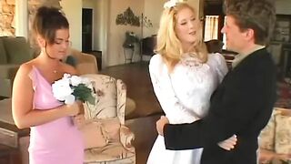 Bride, groom and bridesmaid in raging 3some banging