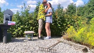 Nasty GF gets screwed hard outdoors on a stool