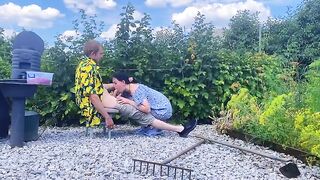 Nasty GF gets screwed hard outdoors on a stool