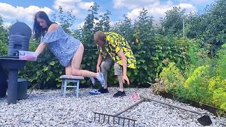 Nasty GF gets screwed hard outdoors on a stool