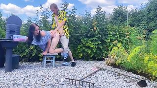Nasty GF gets screwed hard outdoors on a stool