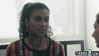 Large bazookas inked ebony cougar banged by her students