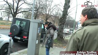 Super slender German teen makes street sex casting