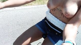 Publicly flashing stripped melons during the time that riding a bike