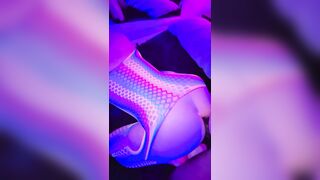 69 in a neon body stocking POV doggy creampie with TS Diana Deelight in socks.