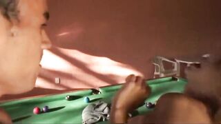 Trans woman dick sucking anal banging on the pool table