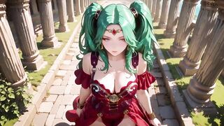 Green-haired Warlock! Red Battle Armor in the Classical Arcade, Slit Petticoat Teasing Each Move