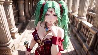 Green-haired Warlock! Red Battle Armor in the Classical Arcade, Slit Petticoat Teasing Each Move