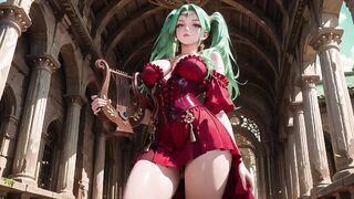 Green-haired Warlock! Red Battle Armor in the Classical Arcade, Slit Petticoat Teasing Each Move
