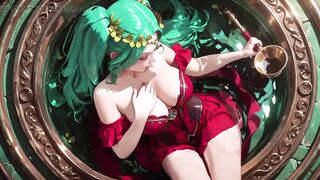 Green-haired Warlock! Red Battle Armor in the Classical Arcade, Slit Petticoat Teasing Each Move