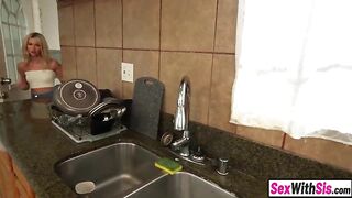 Favourable large schlong stepbro gets to rail sexy baby sitter and slutty golden-haired step sister