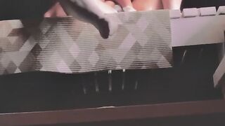 Woman rubbing her snatch peeing and greater quantity