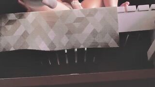 Woman rubbing her snatch peeing and greater quantity