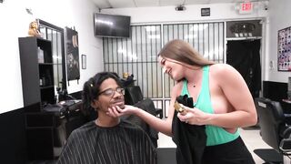 1st Time Visiting This Hair Saloon and the Large Bazookas Angel Jerked His BBC
