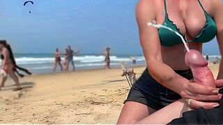A stranger mother i'd like to fuck makes me cum on a public beach...