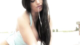 SOUT CUMS Scene-4_Hot brunette hair with large melons enjoys a large penis on the roof