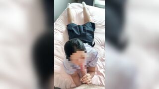 Cute Thai student screwed by a large white rod and giant spunk fountain on her school uniform