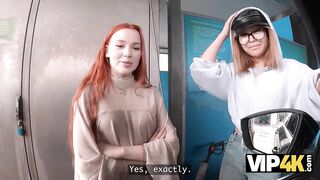 VIP4K. A Hawt Lesbo pair is willing to try a Trio with a Stranger