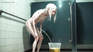 Old Granny Public Pissing in Bucket - Bushy Juicy Cunt & Real Climax