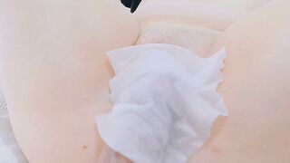 cleaning the fluids from her ovulating tiny pussy