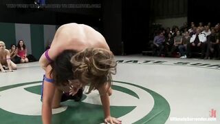 Coarse Non-scripted Tag Team Action two Teams Battle to Watch Who Are the Toughest Strumpets on the Mat