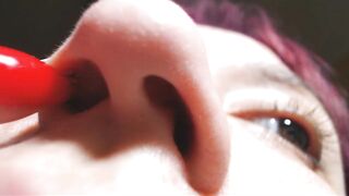 Angies full extraordinary close-up nose exploration: all angles, pinching...