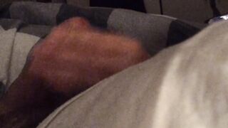 Close up POV tugjob from wife in couch during the time that that babe plays on her smartphone